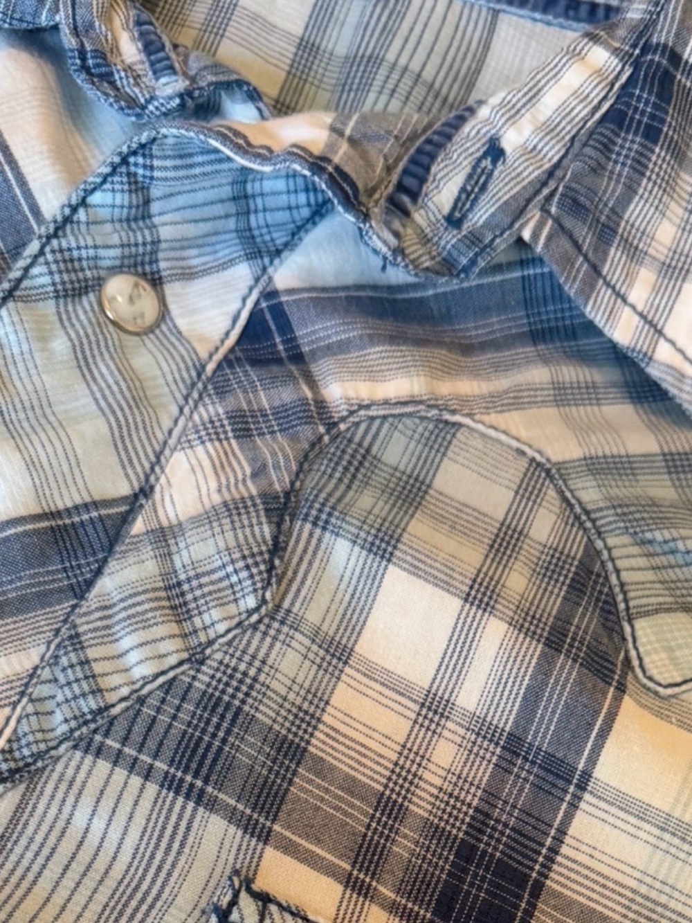 Arizona Jean Co. Blue Plaid Western Cowgirl Scalloped Yoke Pearl Snap Shirt, S - Picture 3 of 13